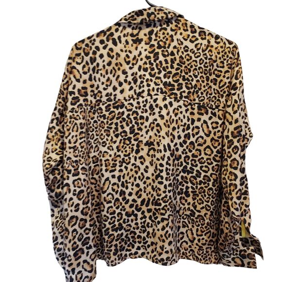 Topshop Leopard Animal Print Long Sleeve Shirt Women's SZ 6 Button Up Yellow Lin - Picture 2 of 7